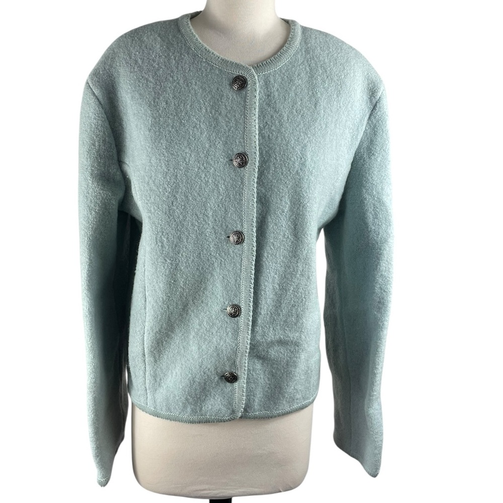 Talbots Vintage 90's Light Blue Wool Cardigan Sweater with silver buttons, SZ‎ 8